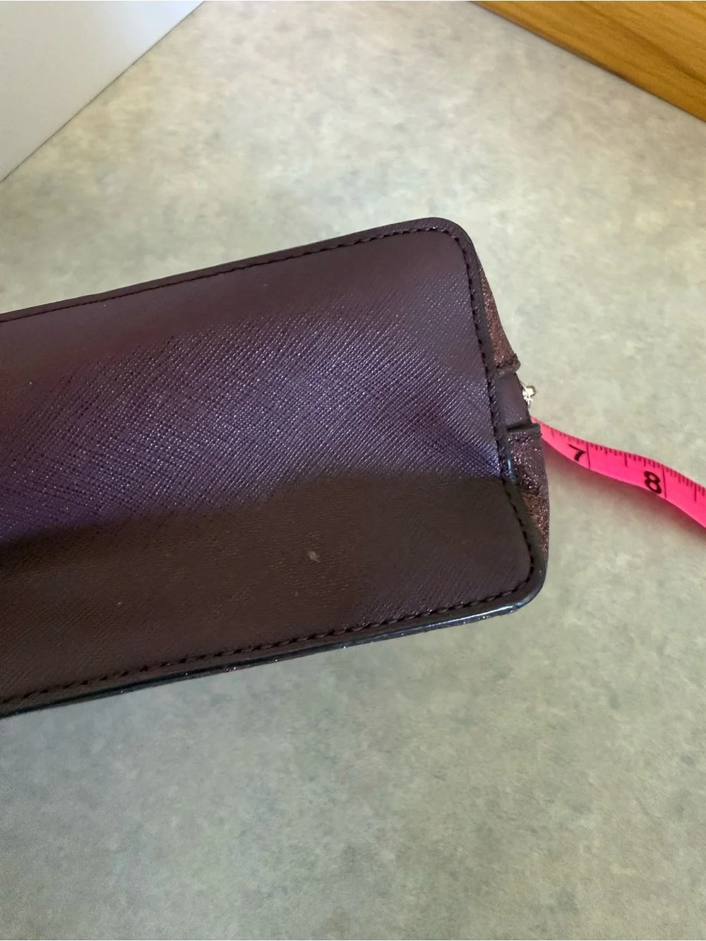 Kate Spade New York Burgundy Glitter Cosmetic Makeup Bag Travel Bag